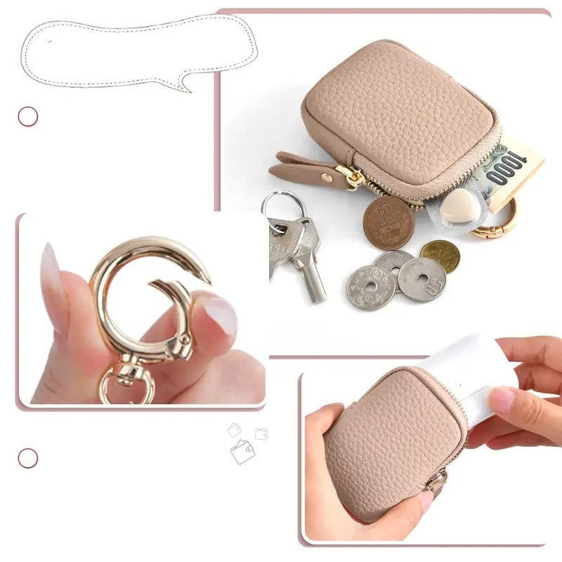 Leather Coin Purse Mini Zipper Wallet Keychain