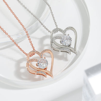 Zircon Double Love Necklace – Personalized Heart Pendant