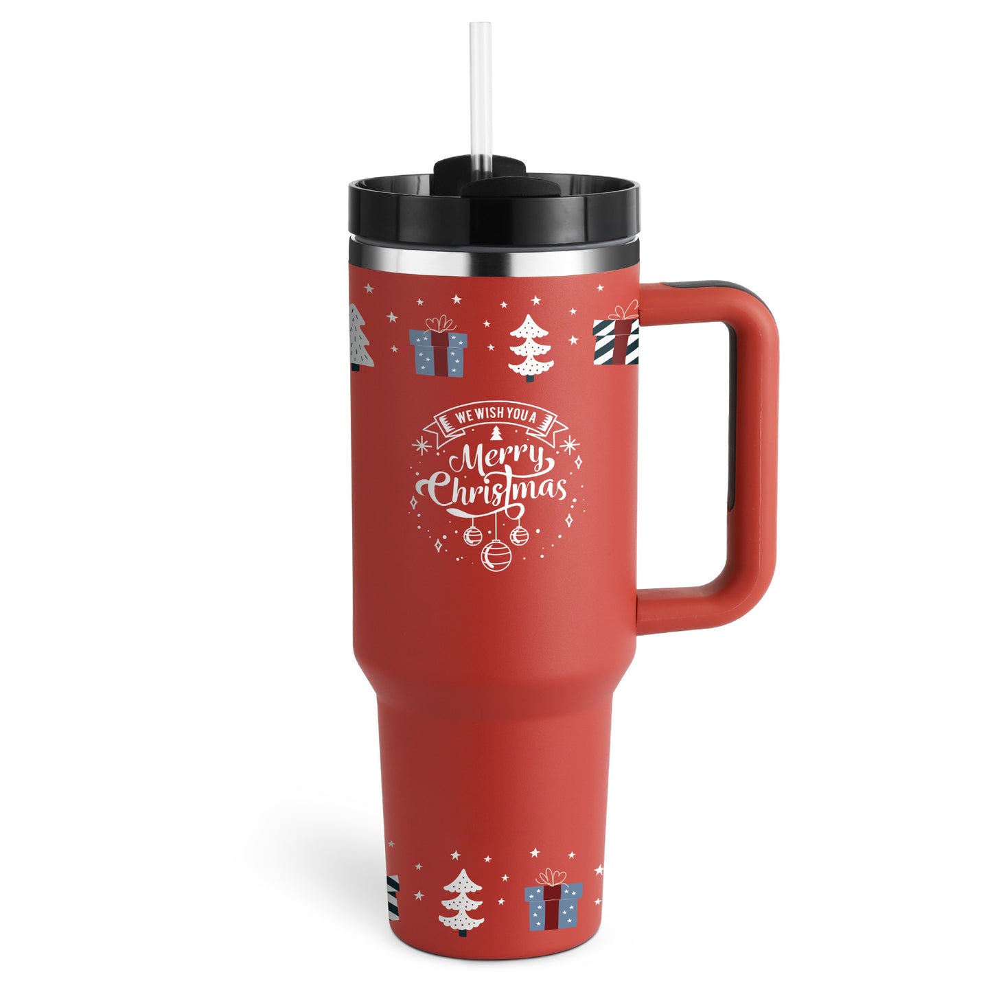 40 oz Insulated Tumbler with Handle & Straw – Stainless Steel Spill-Proof Travel Mug for Car, Office, Gym