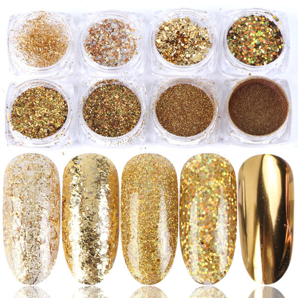 8 Box Mix Glitter Nail Art Powder Flakes Set – Sparkling Decoration for Manicure & DIY Nails
