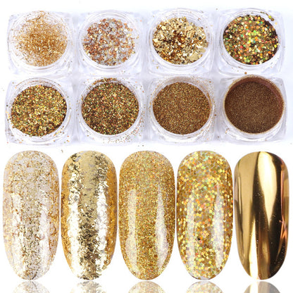 8 Box Mix Glitter Nail Art Powder Flakes Set – Sparkling Decoration for Manicure & DIY Nails