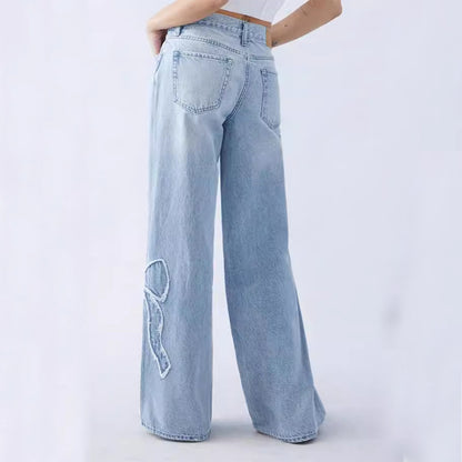 Women’s Embroidered Butterfly Straight Baggy Jeans