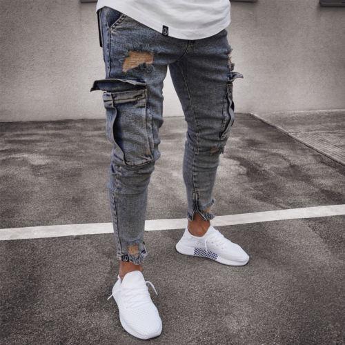 Men’s Cargo Hole Jeans – Casual Denim Pants