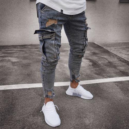 Men’s Cargo Hole Jeans – Casual Denim Pants