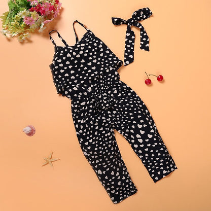 "Girls Summer Clothing Set Sleeveless Polka Dot Cotton Jumpsuit Outfit"