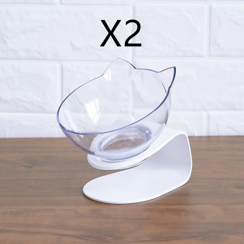 Non-Slip Double Cat & Dog Bowl with Raised Stand – Transparent Pet Feeder for Healthy Eating & Cervical Protection