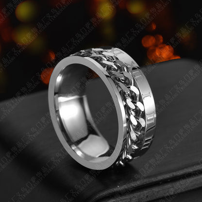Roman Numeral Rotatable Chain Ring – Titanium Steel Spinner Bottle Opener Ring for Men & Couples
