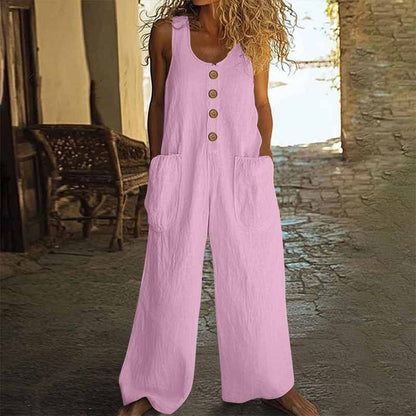 Women’s Elegant Wide-Leg Button Front Jumpsuit