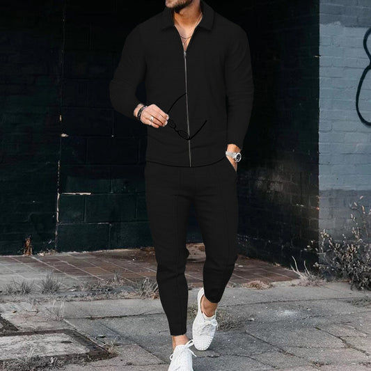 Men’s Casual Sports Set – Zipper Cardigan & Jogger Pants Two-Piece Tracksuit