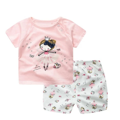 "Baby Cartoon Clothing Set Summer T-Shirt and Shorts for Boys and Girls"