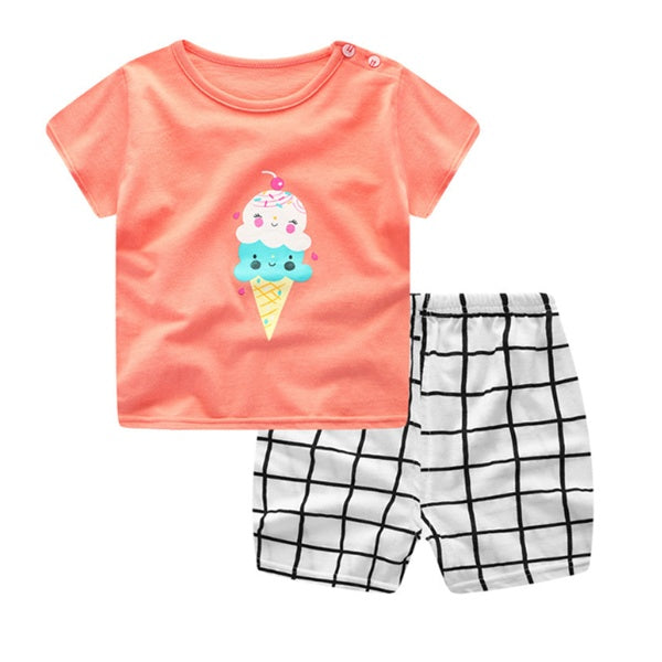 "Baby Cartoon Clothing Set Summer T-Shirt and Shorts for Boys and Girls"