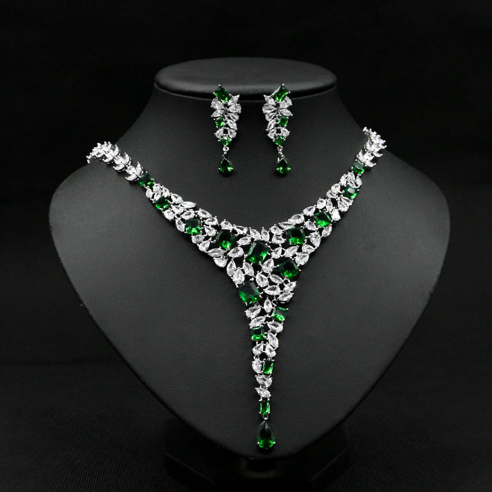 Colorful Zircon Necklace & Earrings Set