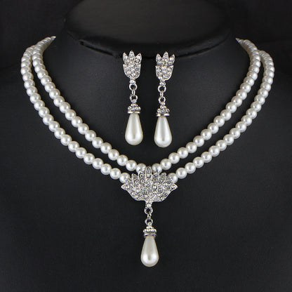 Pearl Crystal Diamond Clavicle Necklace Set