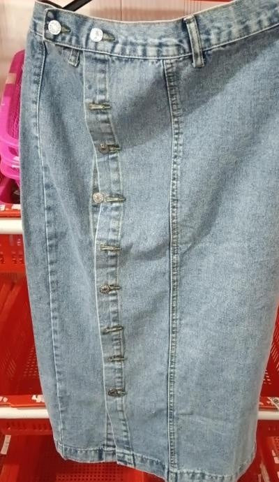 Women’s High Waist Denim Skirt with Button Slit