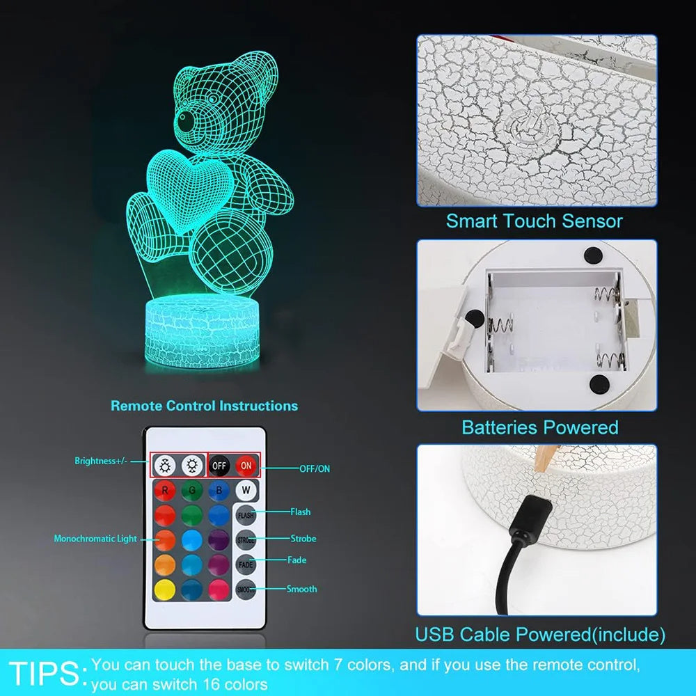 3D LED Night Lamp – USB Acrylic Neon Light for Home & Gifts