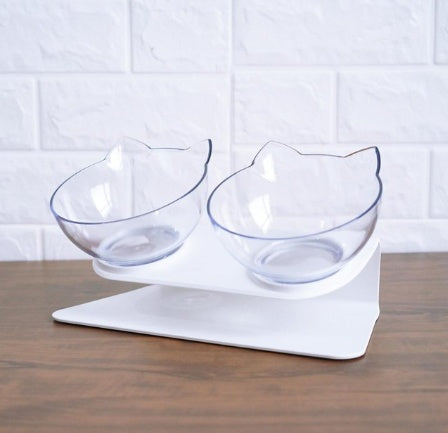 Inclined Cat Bowl with Ear Design – Transparent Oblique Mouth Single Pet Feeding Bowl