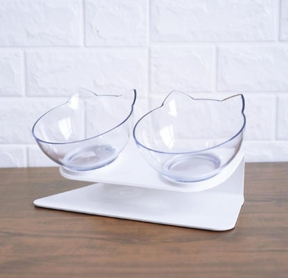 Inclined Cat Bowl with Ear Design – Transparent Oblique Mouth Single Pet Feeding Bowl