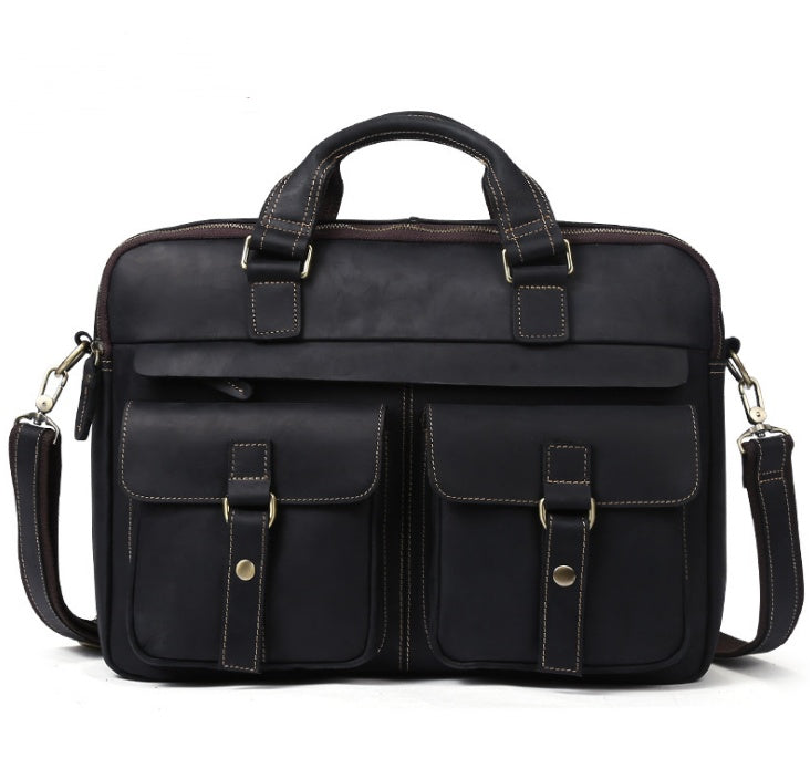 Men’s Retro Cowhide Leather Laptop Briefcase – 15.6" Business Bag