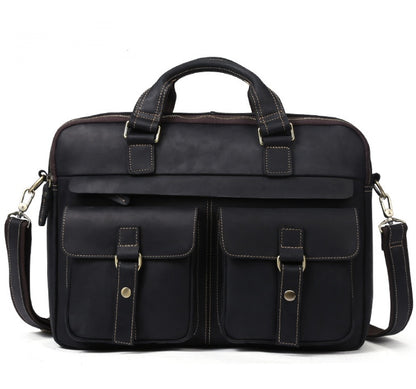 Men’s Retro Cowhide Leather Laptop Briefcase – 15.6" Business Bag