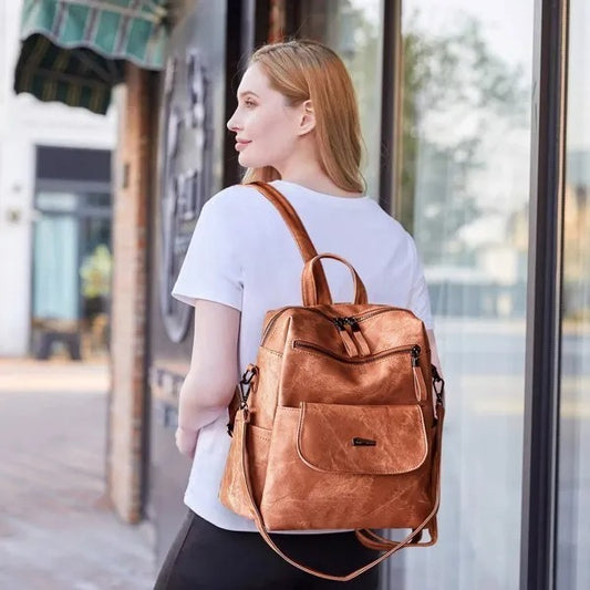 Waterproof PU Leather Backpack Purse Women Casual Shoulder Bag