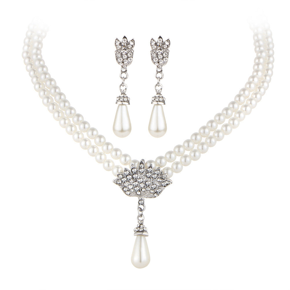 Pearl Crystal Diamond Clavicle Necklace Set