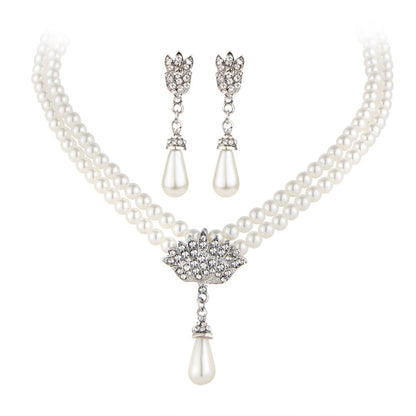 Pearl Crystal Diamond Clavicle Necklace Set
