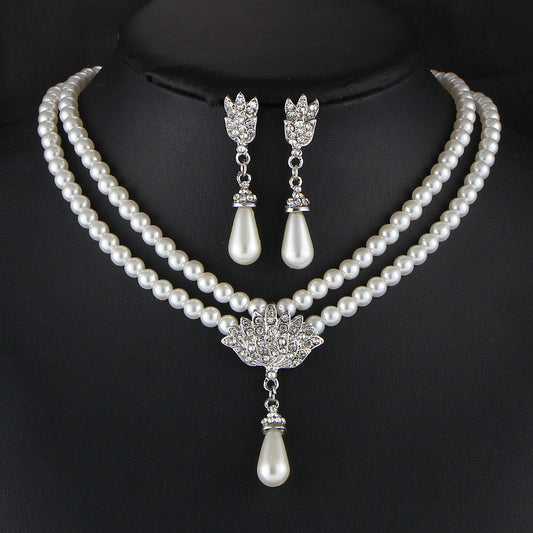 Pearl Crystal Diamond Clavicle Necklace Set