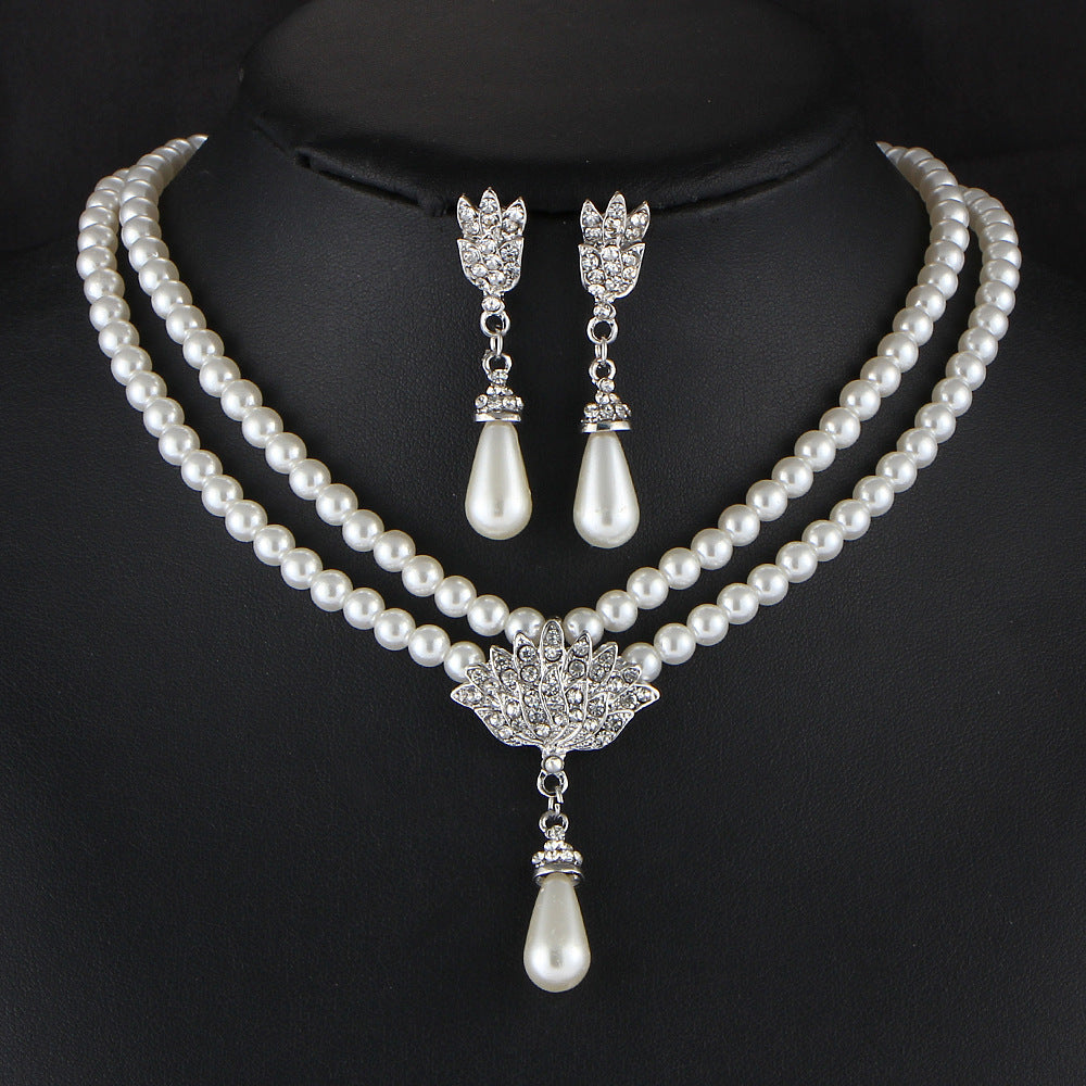 Pearl Crystal Diamond Clavicle Necklace Set