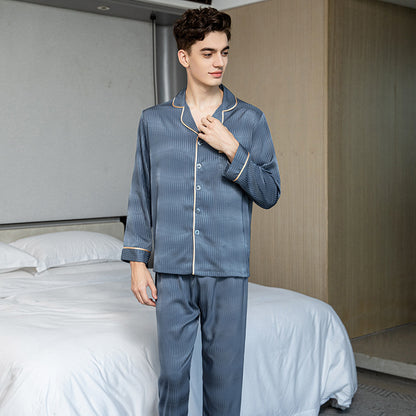 Men’s Ice Silk Pajamas Set – Long Sleeve & Trousers Nightwear