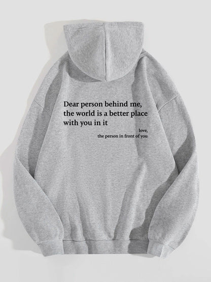 Women’s Plush Letter Print Hoodie with Kangaroo Pocket