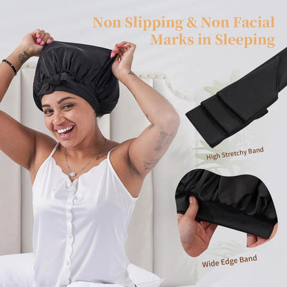 Silk Satin Sleep Bonnet – Black Hair Cap for Women & Men