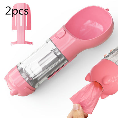 3-in-1 Dog & Cat Water Bottle – Portable Feeder, Bowl & Garbage Bag Dispenser for Travel