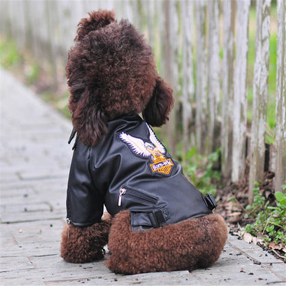 Dog Leather Jacket – Small Pet Outfit with Eagle Embroidery
