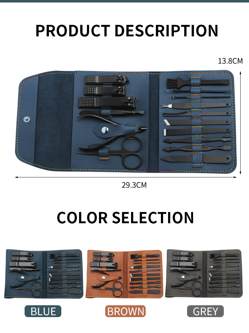 16pcs Nail Grooming Kit – Clippers, Trimmers, Ear Pick & Manicure/Pedicure Tools Set with Storage Bag