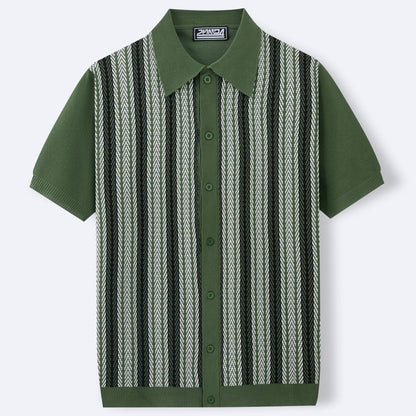 Men’s Casual Striped Jacquard Sweater – Lightweight Knit Pullover for Everyday Wear