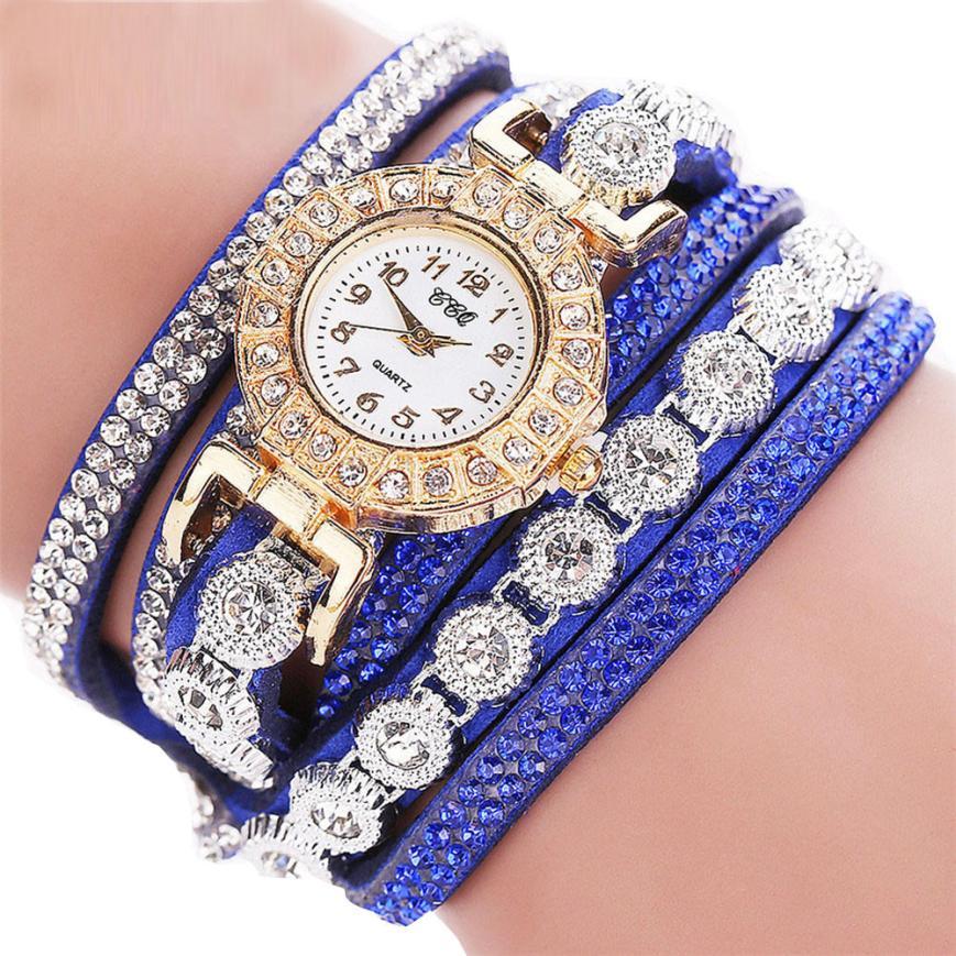 Women’s Quartz PU Leather Rhinestone Watch – Bracelet Style