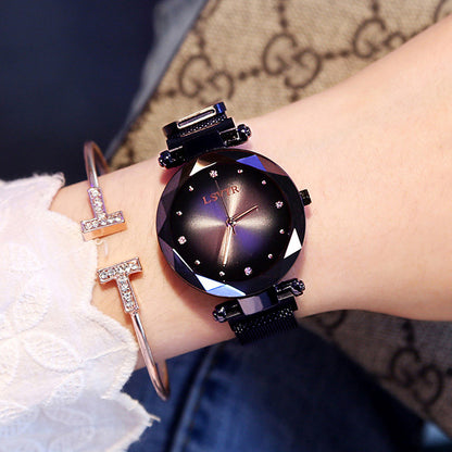 Rose Gold Women’s Diamond Watch – Starry Sky Magnetic Waterproof