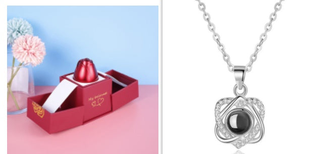 Valentine’s Day Metal Rose Jewelry Box – Necklace Gift