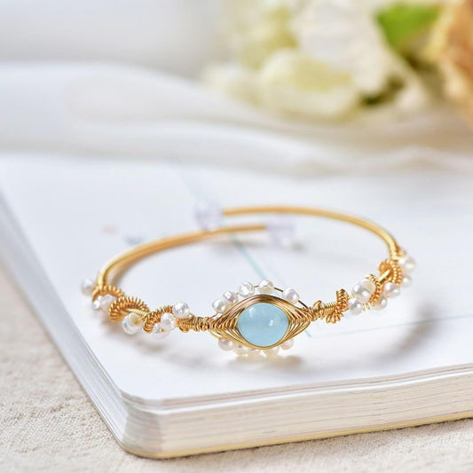 Gold Pearl Bracelet – Vintage Braided Fashion Cuff