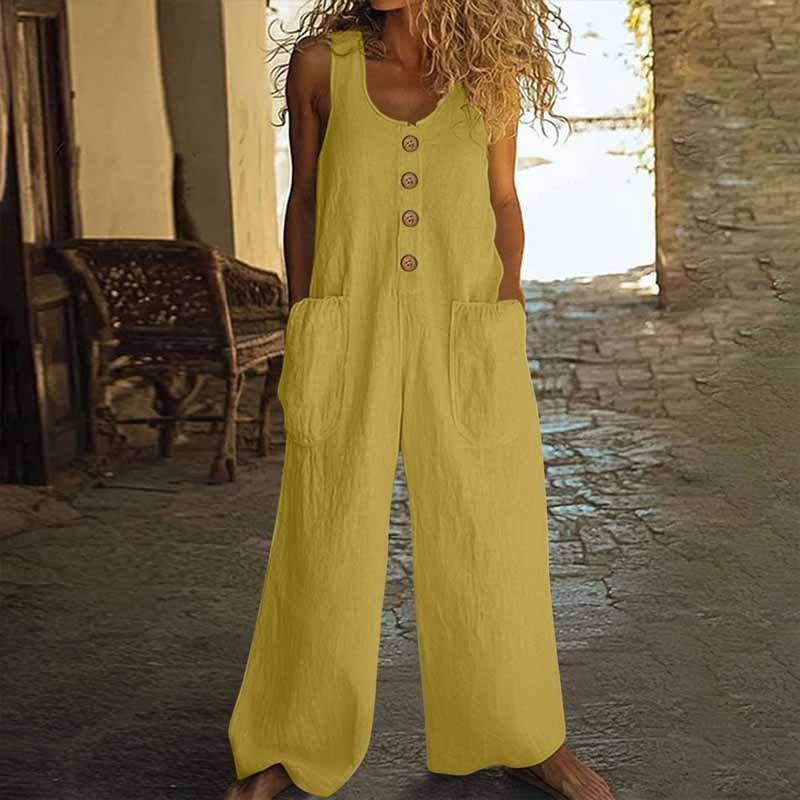 Women’s Elegant Wide-Leg Button Front Jumpsuit