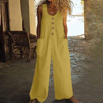 Women’s Elegant Wide-Leg Button Front Jumpsuit