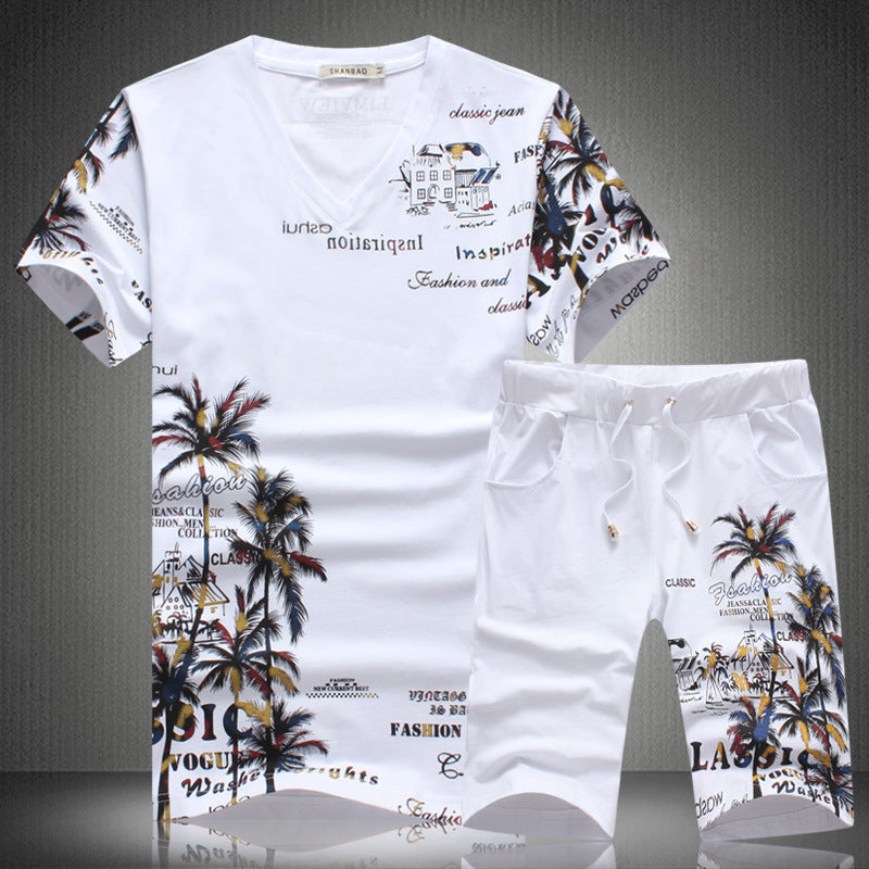 Men’s Printed Two-Piece Leisure Set – Short Sleeve T-Shirt & Shorts