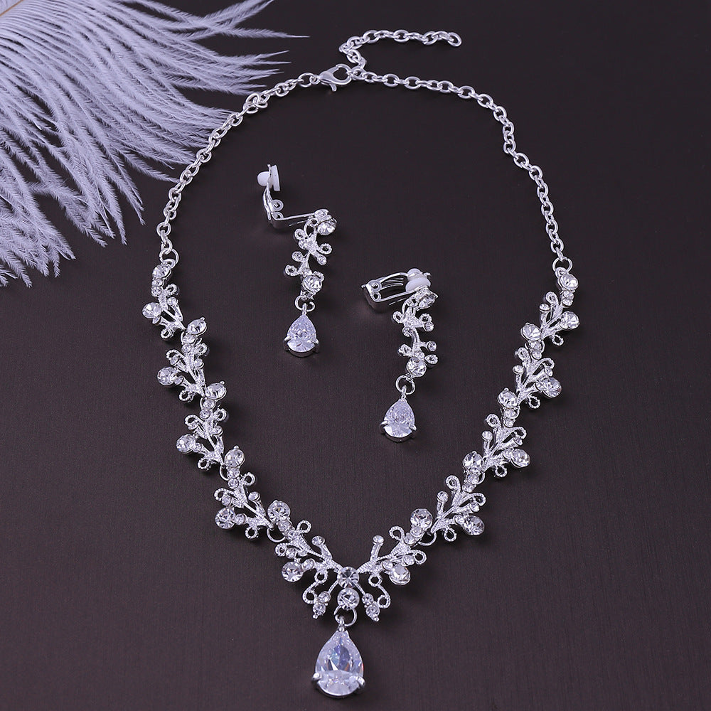 Bridal Rhinestone Zircon Necklace & Earrings