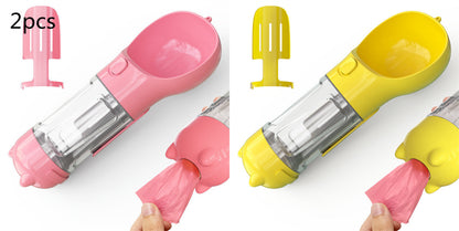 3-in-1 Dog & Cat Water Bottle – Portable Feeder, Bowl & Garbage Bag Dispenser for Travel