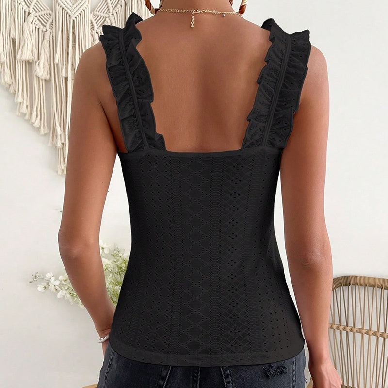 Women’s Ruffle Strap Square Neck Sleeveless Tank Top