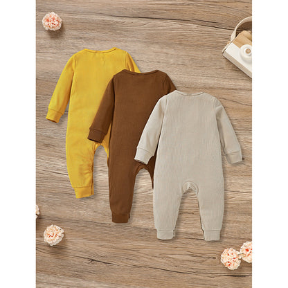 3-Pack Newborn Baby Long Sleeve Ribbed Rompers
