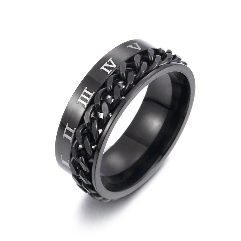 Roman Numeral Rotatable Chain Ring – Titanium Steel Spinner Bottle Opener Ring for Men & Couples