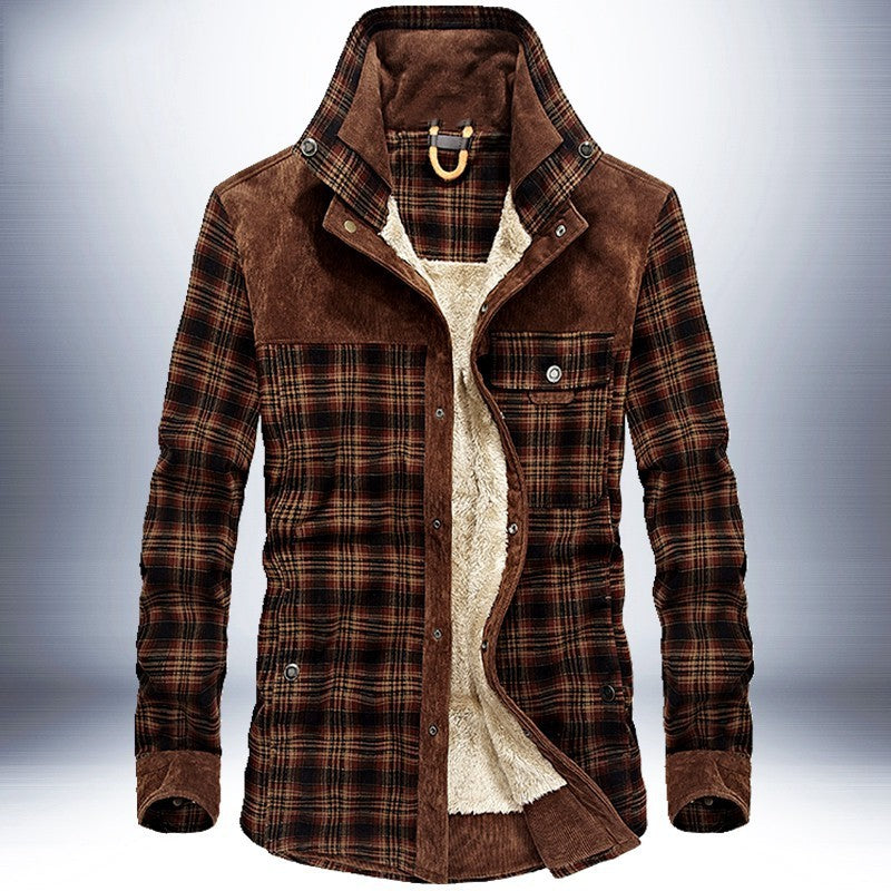 Men's Winter Fleece Jacket – Warm Cotton Plaid Coat