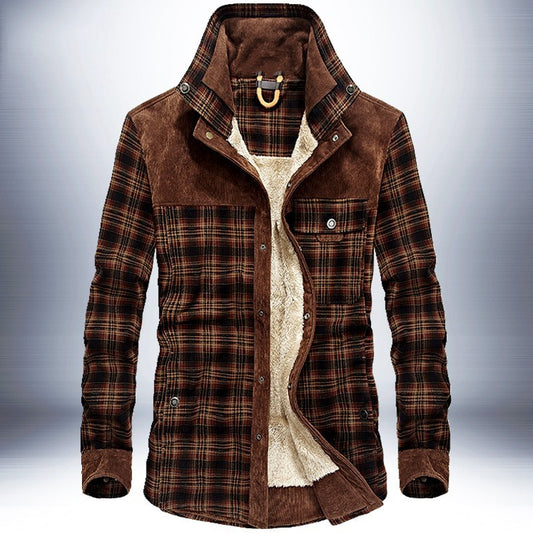 Men's Winter Fleece Jacket – Warm Cotton Plaid Coat