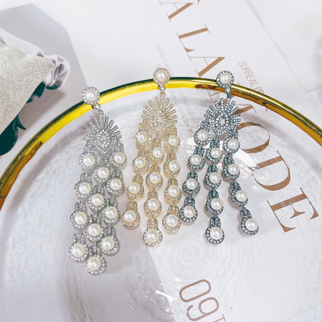 Micro Inlay Zircon Beaded Fringe Earrings